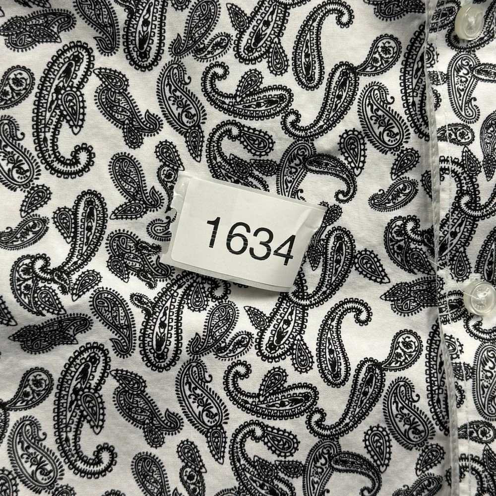 GUESS Womens Paisley Button Up Shirt White Black Long Sleeve XL Regular Fit